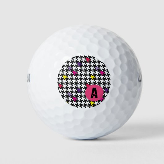Modern Houndstooth Pattern Pink Paars Yellow Golfballen (Voorkant)