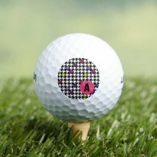 Modern Houndstooth Pattern Pink Paars Yellow Golfballen (Insitu Shirt)