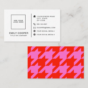 Modern Houndstooth Toevoegen Logo Neon Roze en Roo Visitekaartje