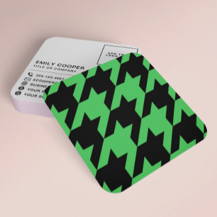 Modern Houndstooth Toevoegen Logo Zwart en Groen Vierkante Visitekaartje