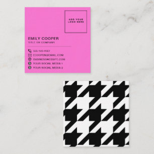 Modern Houndstooth Toevoegen Logo Zwart Wit Neon R Vierkante Visitekaartje