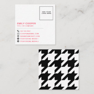 Modern Houndstooth Toevoegen Logo Zwart Wit Vierkante Visitekaartje