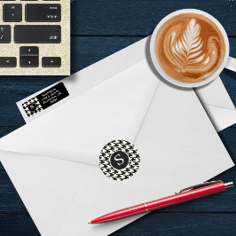 Modern Houndstooth zwart-wit monogram Ronde Sticker