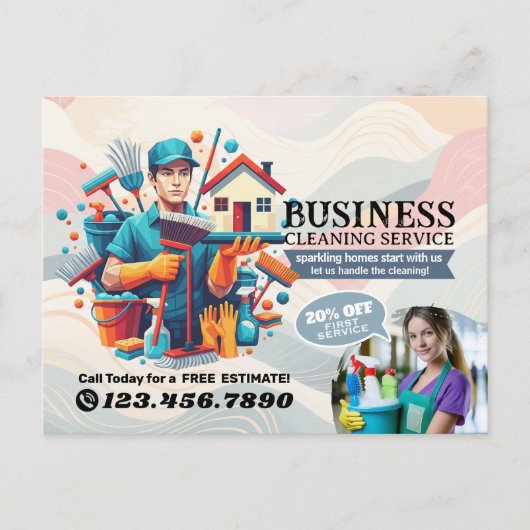 Modern House Cleaning Maid Service Housekeeping Briefkaart (Voorkant)