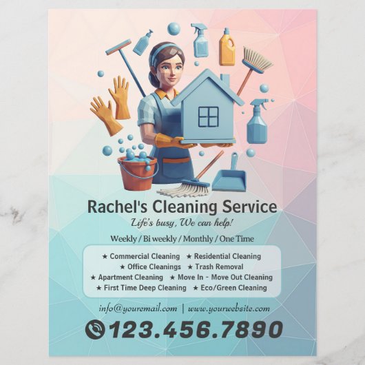 Modern House Cleaning Maid Service Housekeeping Flyer (Voorkant)