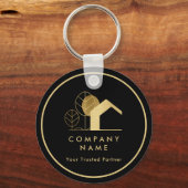 Modern House Logo Zwart en Goud Qr-code Sleutelhanger (Voorkant)