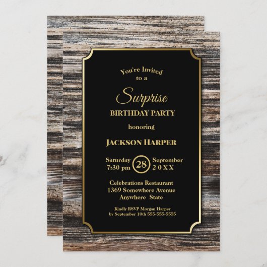 Modern hout verrassing verjaardagsfeestje kaart (Voorkant / Achterkant)