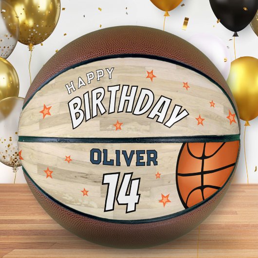 Modern houten hof Happy Birthday Keepsake Basketbal