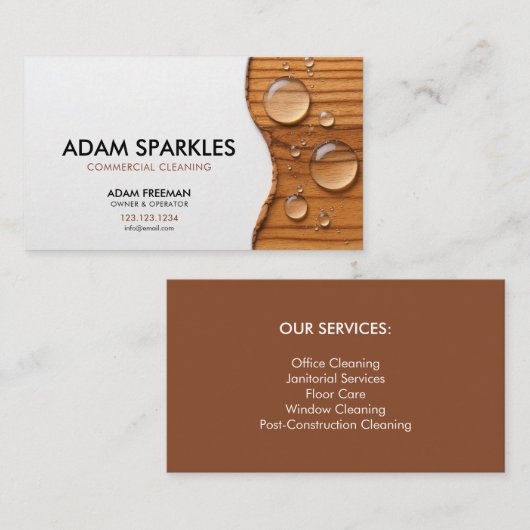 Modern houten water laat commerciële reiniging val visitekaartje (Voorkant / Achterkant)
