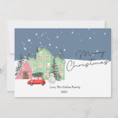 Modern Huis en Sneeuw Kerstkaart Plat Design (Voorkant)