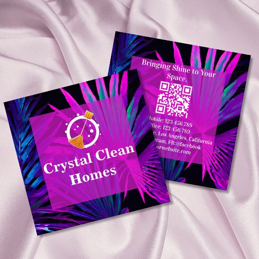 Modern Huis Schoonmaak Maid Logo QR Code Vierkante Visitekaartje