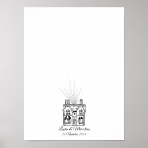 Modern huis vingerafdruk bruiloft gastenboek poster