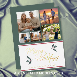 Modern Hulst Vijf Foto Collage Prettig Kerstfeest Folie Feestdagenkaart