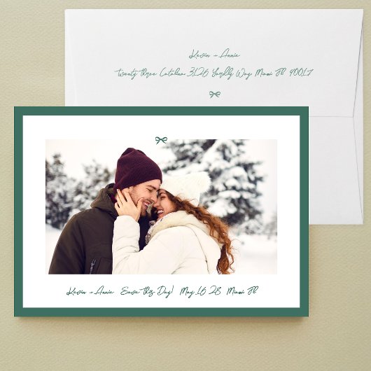 Modern Hunter Green Little Bow Photo Save This Day Save The Date