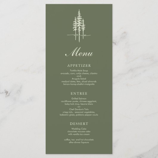 Modern Hunter Green Tree Forest Rustieke bruiloft  Menu (Achterkant)