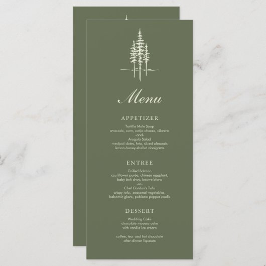 Modern Hunter Green Tree Forest Rustieke bruiloft  Menu (Voorkant / Achterkant)