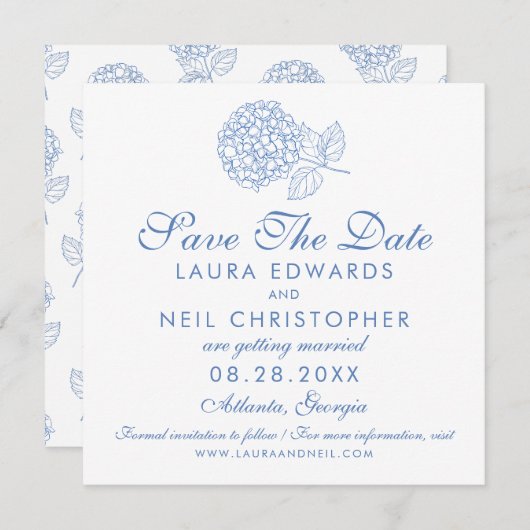 Modern Hydrangea Dusty Blue Floral Wedding Save The Date (Voorkant / Achterkant)