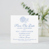 Modern Hydrangea Dusty Blue Floral Wedding Save The Date (Staand voorkant)