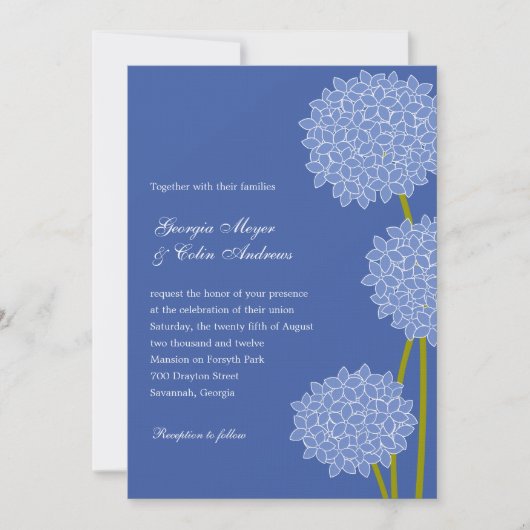 Modern Hydrangeas Wedding Invitation - Blue Kaart (Voorkant)