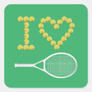Modern I Love Tennis Green Vierkante Sticker