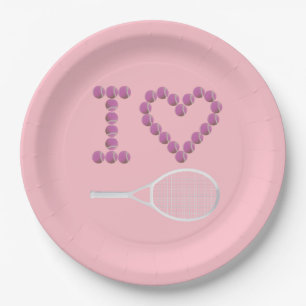 Modern I Love Tennis Pink Paars Papieren Bordje