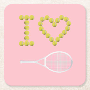 Modern I Love Tennis roze Vierkante Kartonnen Onderzetter