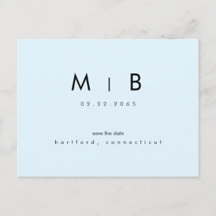Modern Ice Blue Monogram Bruiloft Save the Date Briefkaart