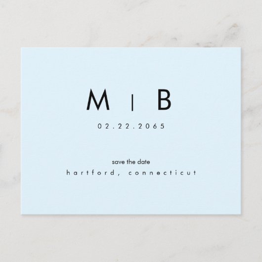 Modern Ice Blue Monogram Bruiloft Save the Date Briefkaart (Voorkant)