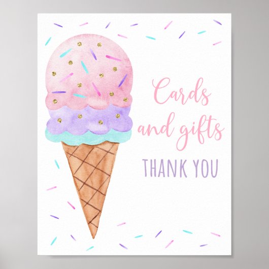 Modern Ice Cream Sprinkles Verjaardagscadeau Teken Poster (Voorkant)