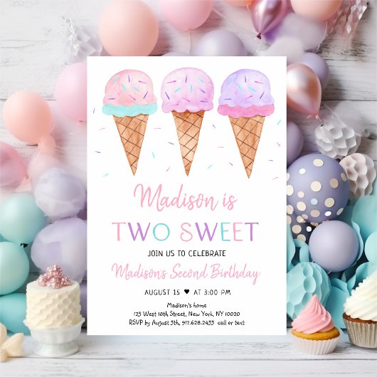 Modern Ice Cream Two Sweet Birthday Kaart
