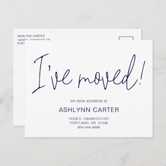 Modern ik heb New Home Navy Blue verplaatst Aankondigingskaart (Voorkant / Achterkant)