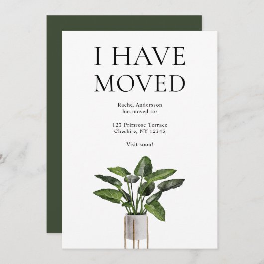 Modern ik heb Potted Plant Change of Address verpl Aankondiging (Voorkant / Achterkant)
