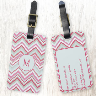Modern Ikat Chevron Stripe Monogram Initiaal Bagagelabel