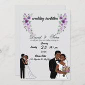 Modern Illustrated Black Couple Wedding Invitation (Devant / Derrière)