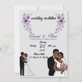 Modern Illustrated Black Couple Wedding Invitation Kaart (Voorkant)