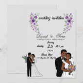 Modern Illustrated Black Couple Wedding Invitation Kaart (Voorkant / Achterkant)