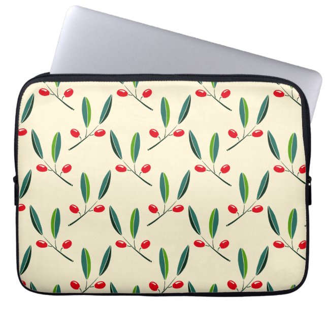 Modern Illustrated Red Berries Pattern Laptop Sleeve (Voorkant)