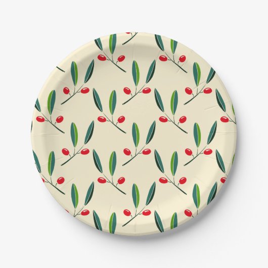 Modern Illustrated Red Berries Pattern Papieren Bordje (Voorkant)