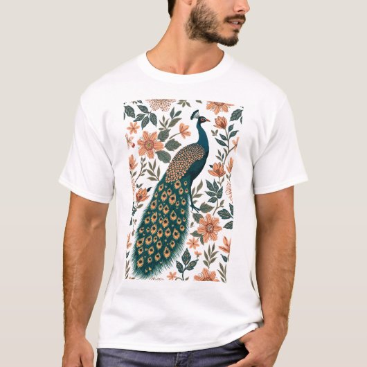 Modern Indian Folklore Peacock Pattern T-shirt (Voorkant)