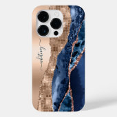 Modern Indigo Blue Agaat & Roos Gold Confetti Leaf Case-Mate iPhone Case (Achterkant)