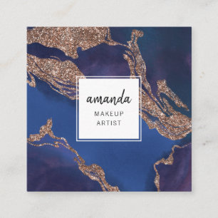 Modern Indigo Blue Marble Makeup Artist Vierkante Visitekaartje