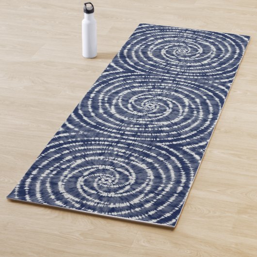 Modern Indigo Blue Spiral Pattern Shibori Yogamat (In situ)