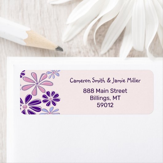 Modern Indigo Pink Flower Doodle Retouradres Etiket (Insitu)