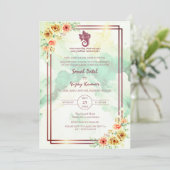 Modern Indisch Hindoe Bruiloft Ganesha Bloemmarmer Kaart (Staand voorkant)