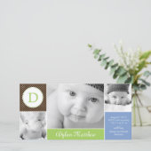 Modern Initiaal Baby Boy Geboorteaankondiging Aankondiging (Staand voorkant)