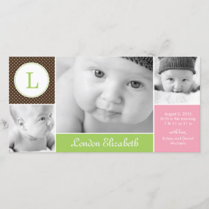 Modern Initiaal Baby Girl Geboorteaankondiging Aankondiging