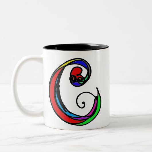 Modern Initiaal Custom Coffee Cup met Letter C Tweekleurige Koffiemok (Links)