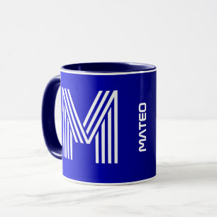 Modern Initiaal en naam Uniek blauw zwart monogr Mok