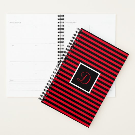 Modern Initiaal Letter Rood en Zwart Gestreept Planner (Display)