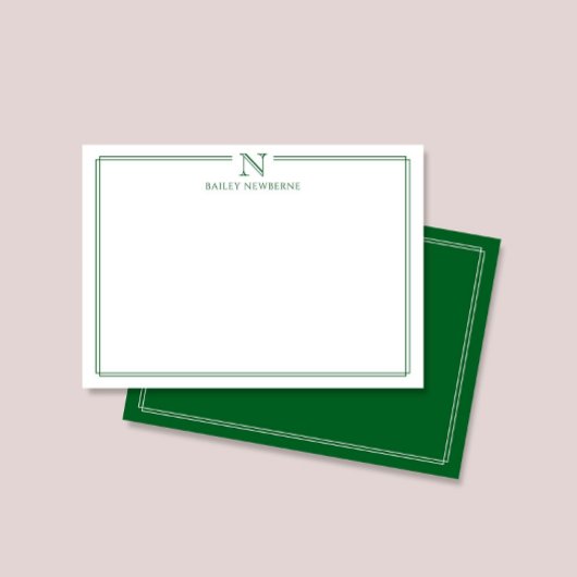 Modern Initiaal Monogram Groene Rand Briefpapier Notitiekaartje